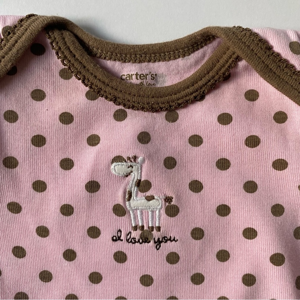 I Love You Shirt Size 3 Months One Piece Snap Top Pink Brown Cotton Polka Dots